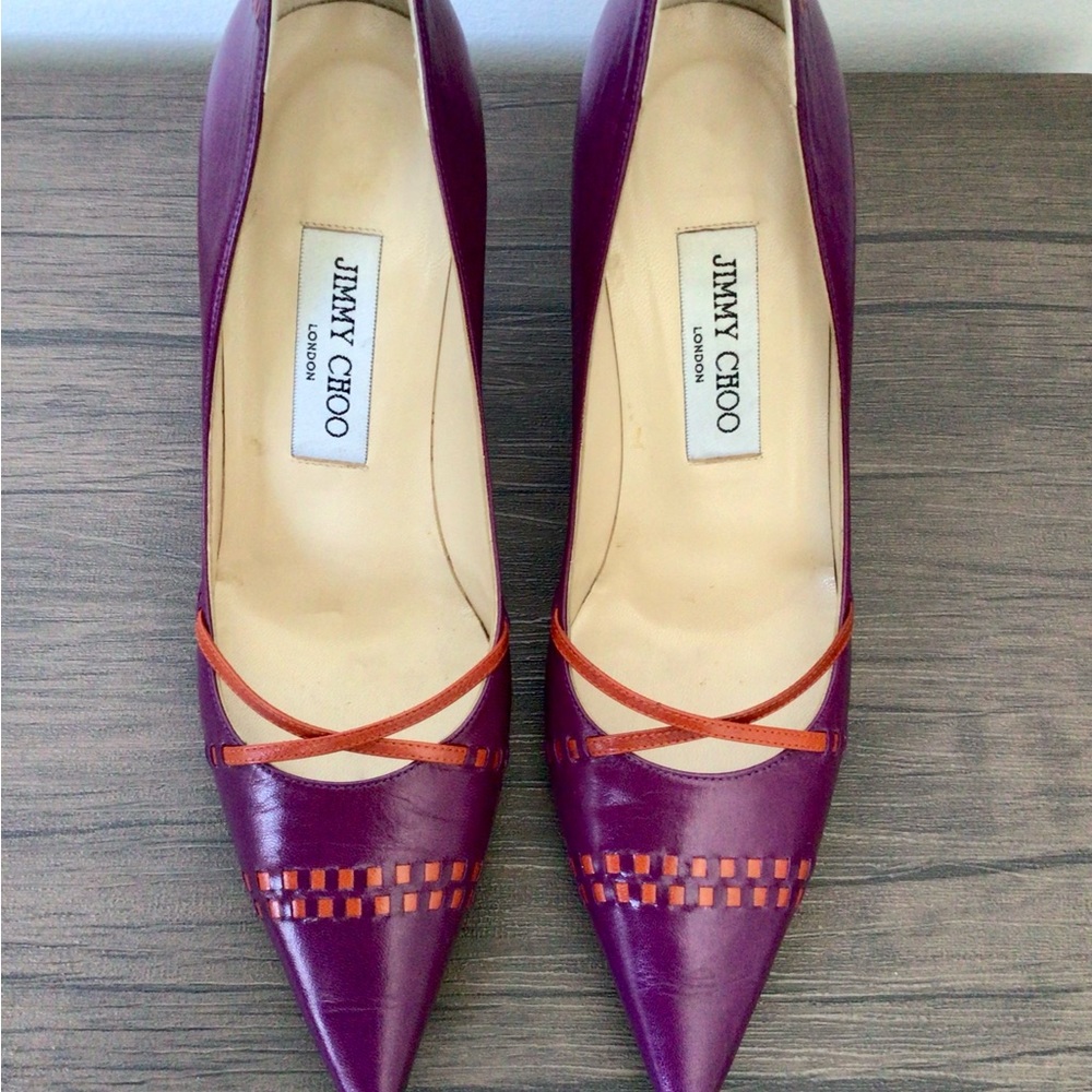 Rare! JIMMY CHOO London Purple & Burnt Orange Heel Pumps - EU 37 or US 7